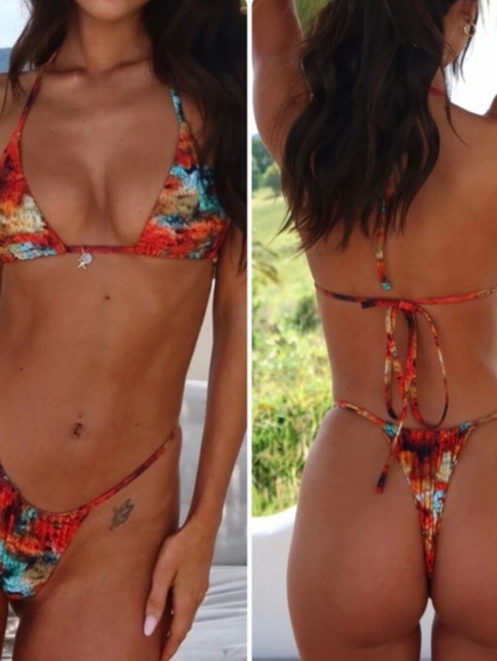 Multicolor Halter Side Tie Thong Bikini Set